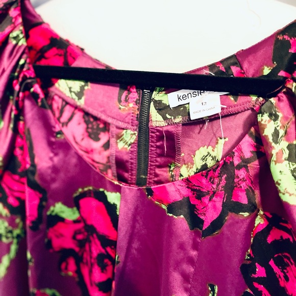 KENSIE Silky Painted Graffiti Roses Magenta Dress 12 NWT - Picture 3 of 12